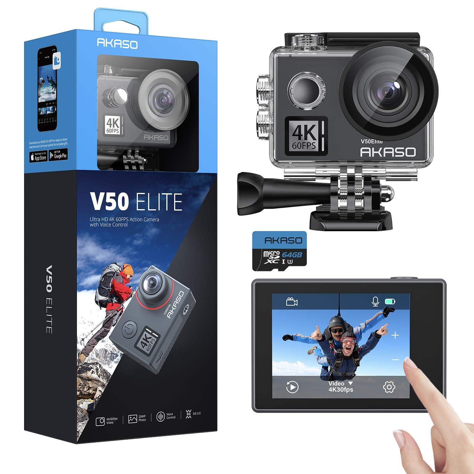 akaso-v50-elite-actioncam-4k60-mit-64gb-wasserdicht-40m image 1