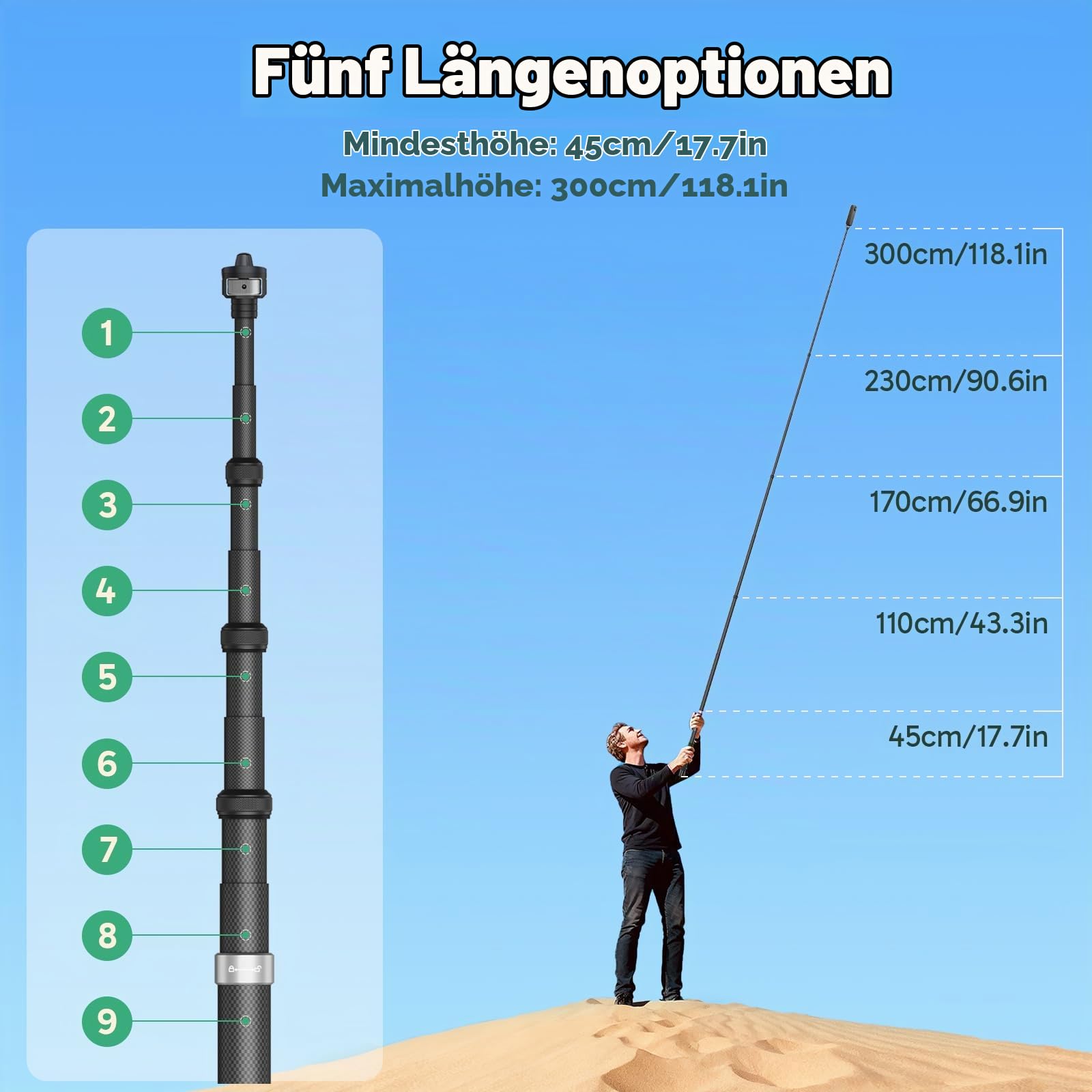 akaso-mini-series-3m-selfie-stick-carbon-unsichtbar image 2