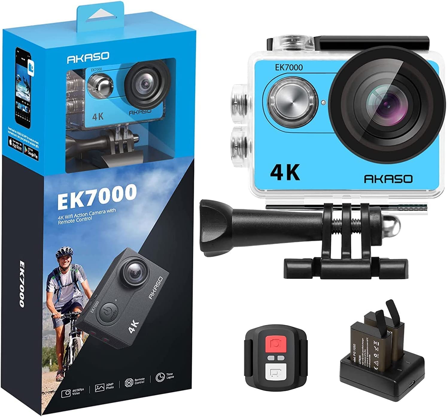 akaso-ek7000-actioncam-4k-20mp-blau-mit-2-akkus-wifi image 1