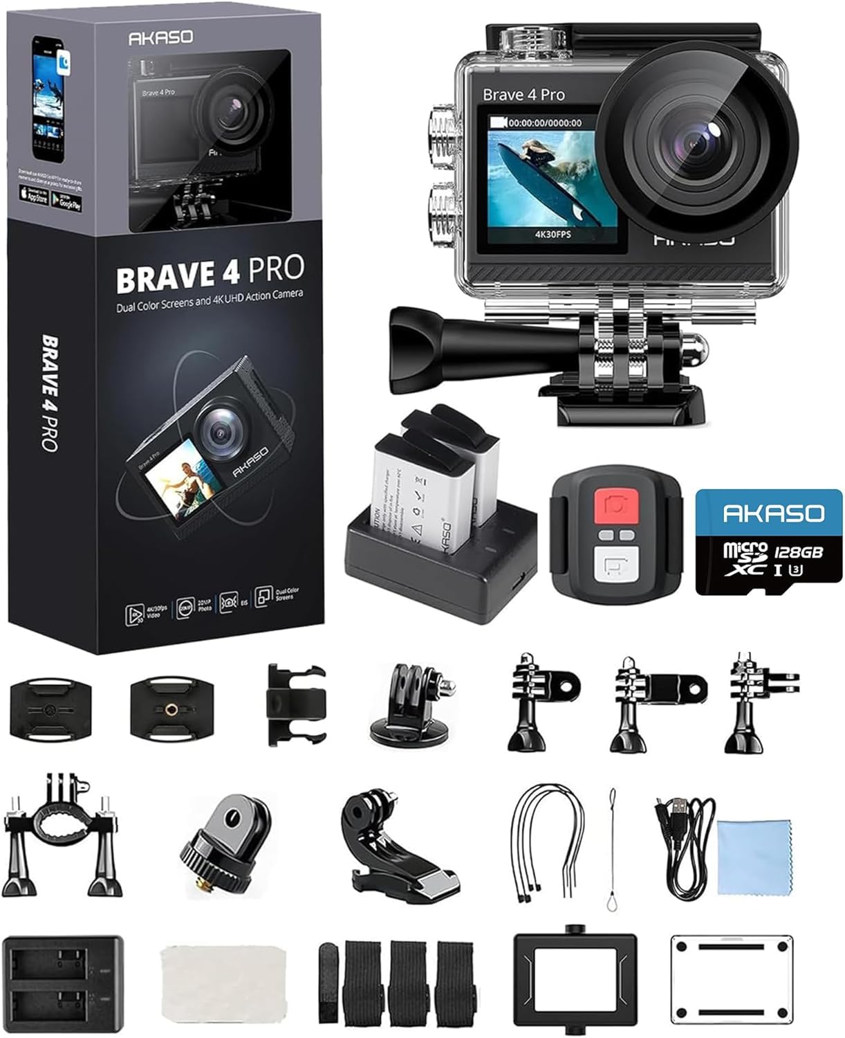 akaso-brave-4-pro-actioncam-4k-20mp-128gb-40m-wasserdicht image 1