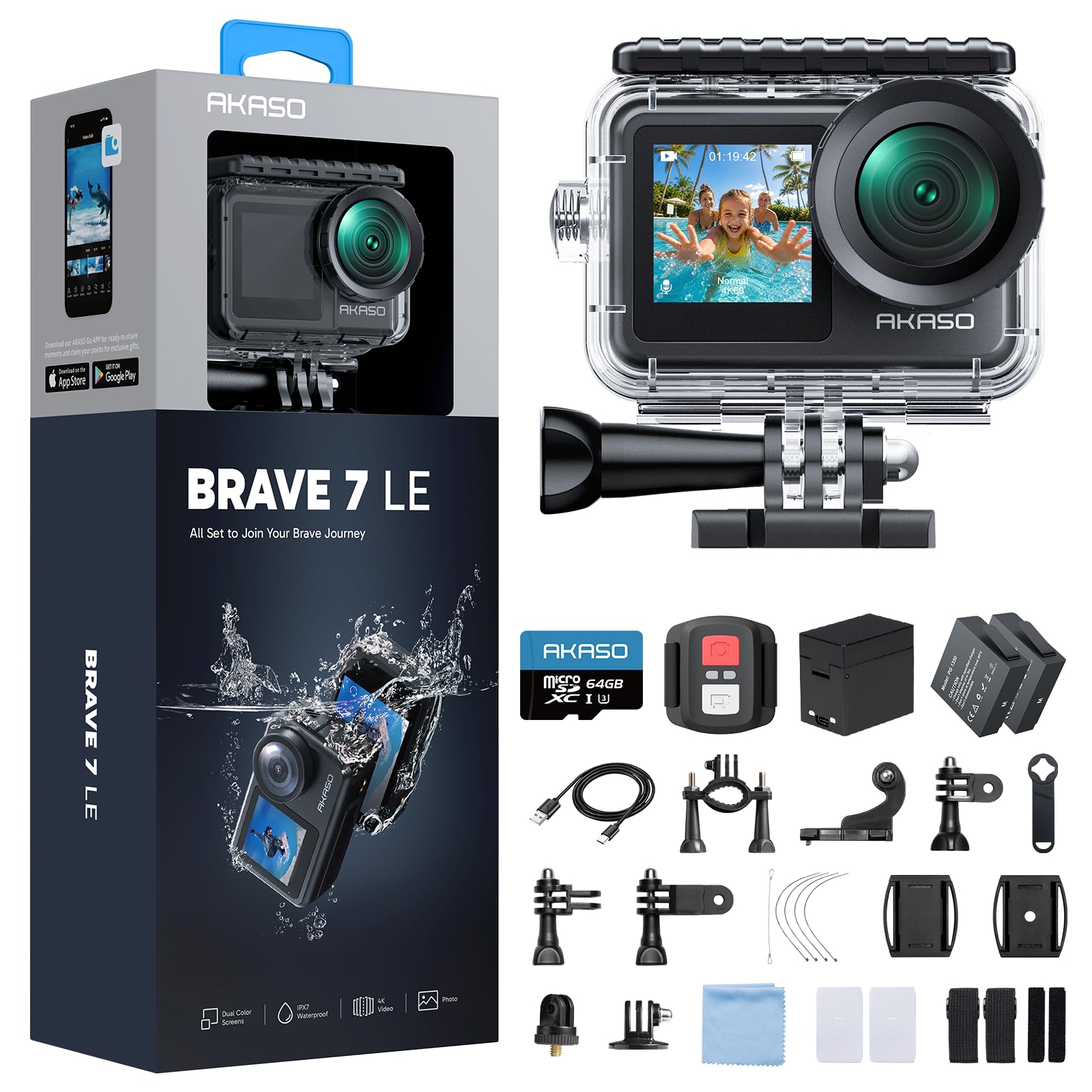 akaso-brave-7-le-actioncam-4k-20mp-mit-64gb-speicherkarte image 1