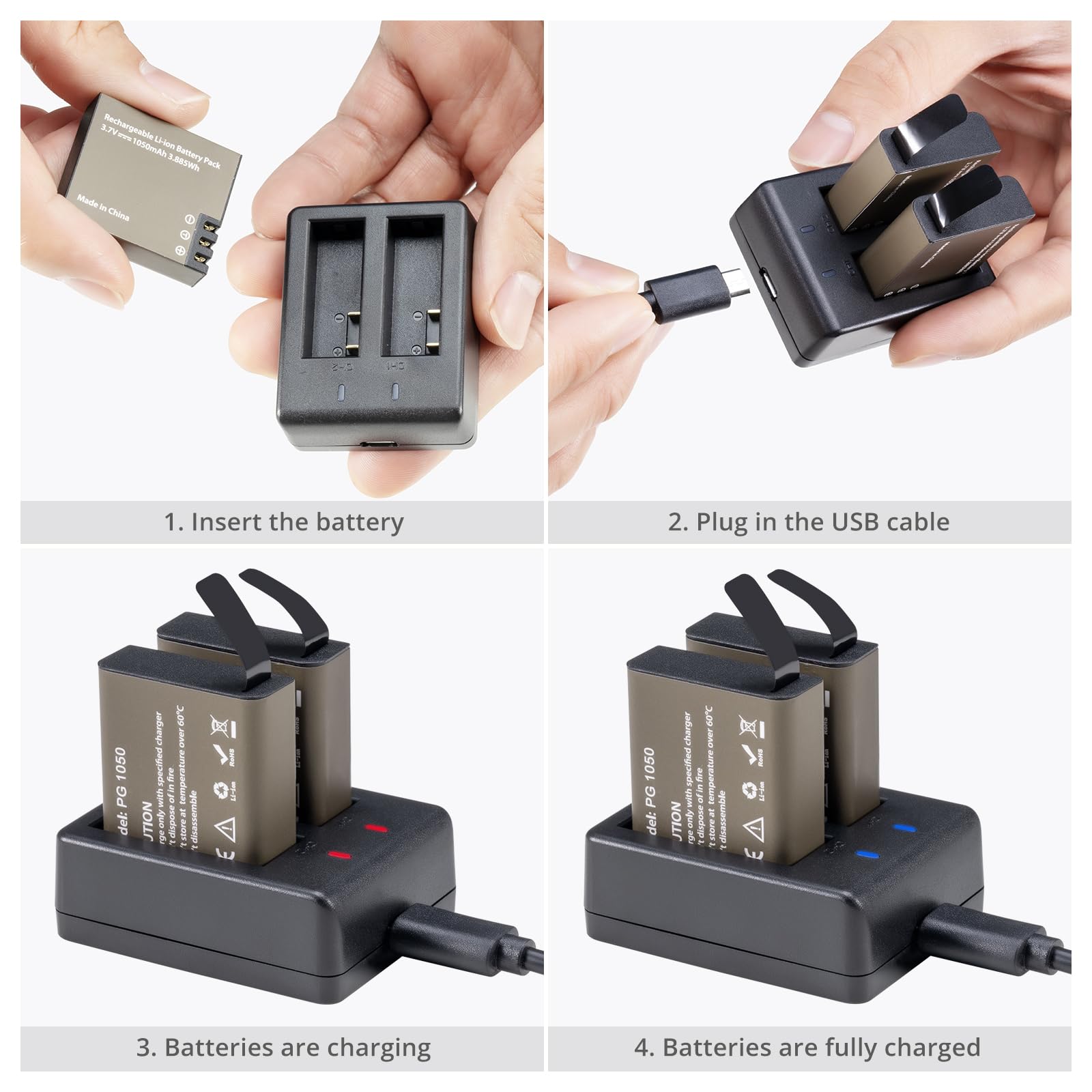 akaso-ek7000-akku-2x1050mah-mit-usb-dual-charger image 3